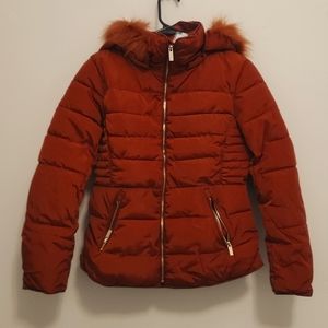 Jacket with fur color orange/brick